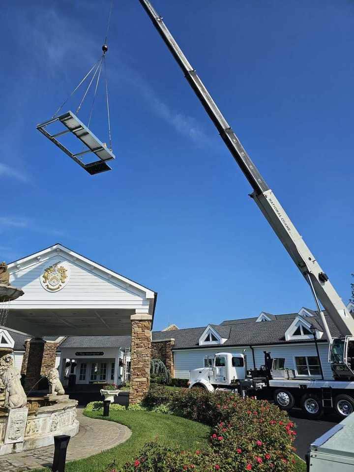 Steel frame lift at a golf club entrance