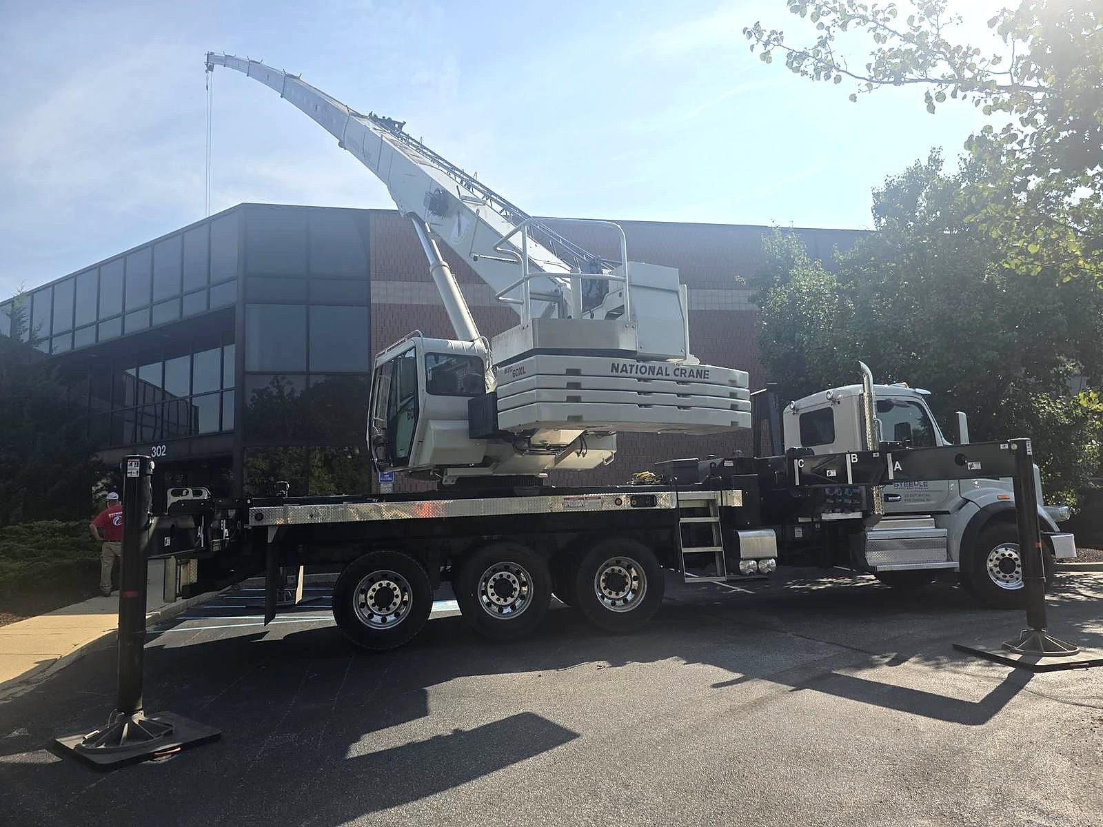 Truck crane on a commercial jobsite